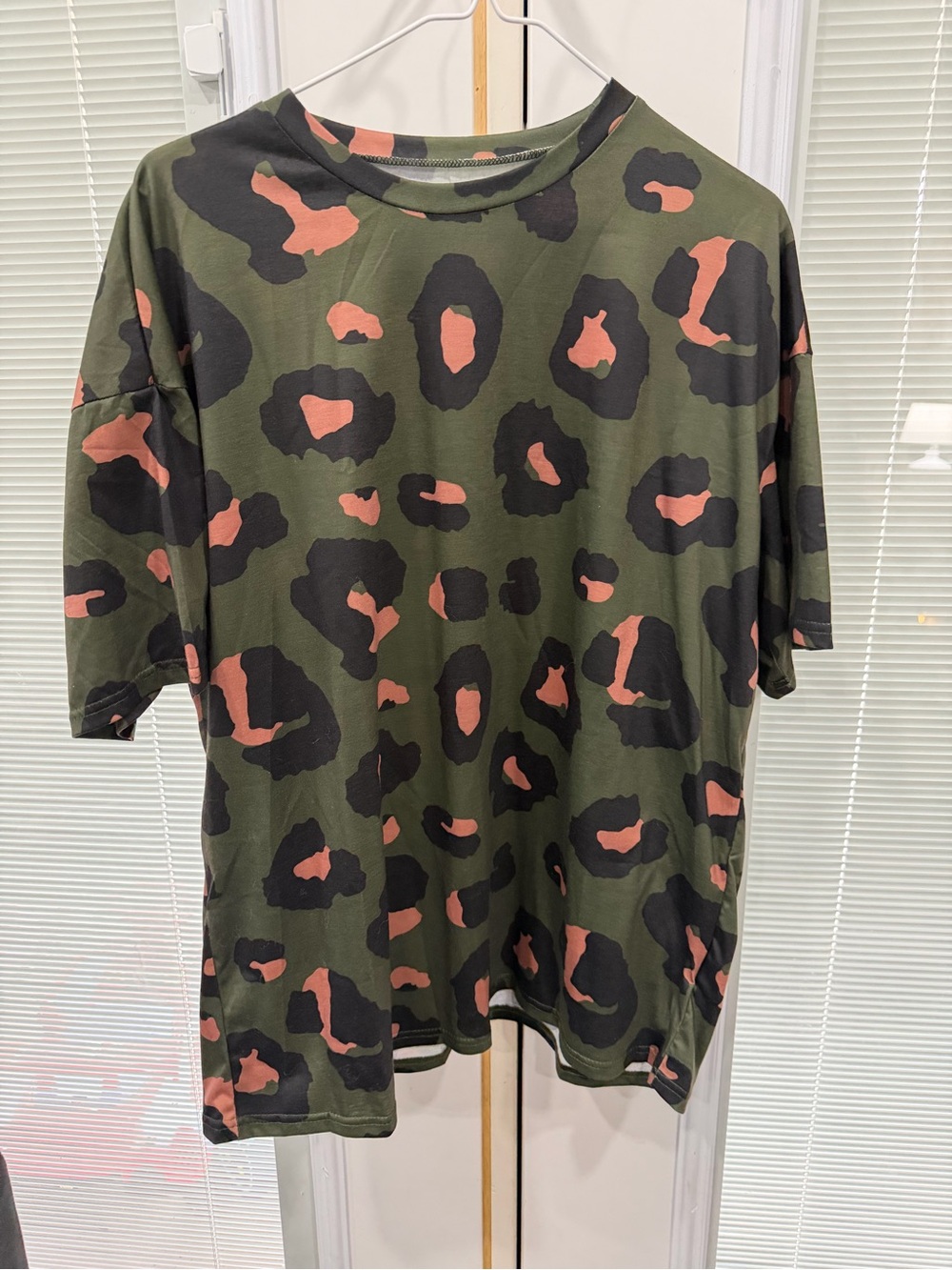 Leopard Print Oversized Tee in Olive & Rust